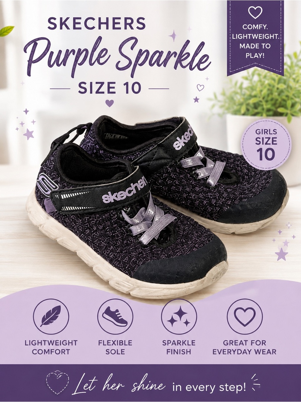 Purple Sparkle Size 10  Skechers